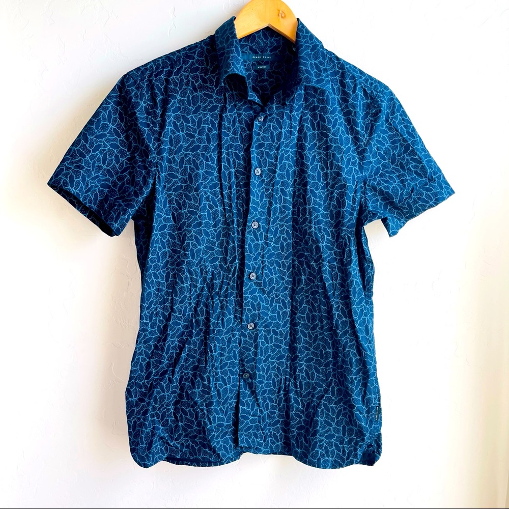 Perry Ellis Mens Blue Button Up Top Size S